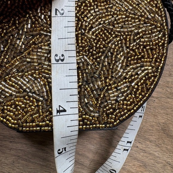 VINTAGE Oscar de la Renta Round Beaded Evening Bag Purse Gold Black Formal - Picture 10 of 10